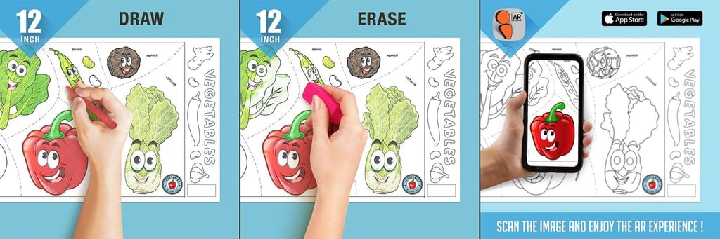 Vegetables Reusable Wall Colouring Roll(12 inch)-Experience Interactive AR