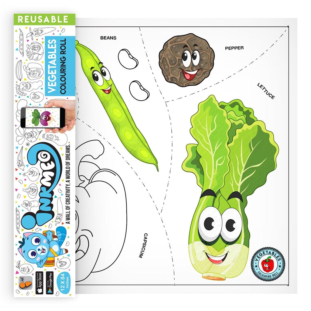 Vegetables Reusable Wall Colouring Roll(12 inch)-Experience Interactive AR