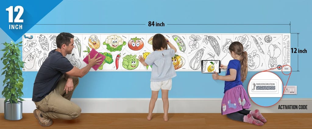 Vegetables Reusable Wall Colouring Roll(12 inch)-Experience Interactive AR