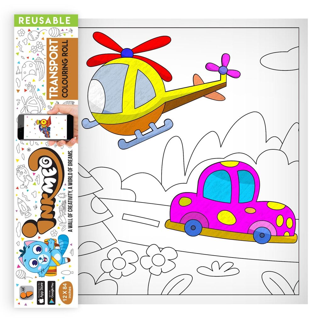 Transport Reusable Wall Colouring Roll (12 inch)- AR with Adventure
