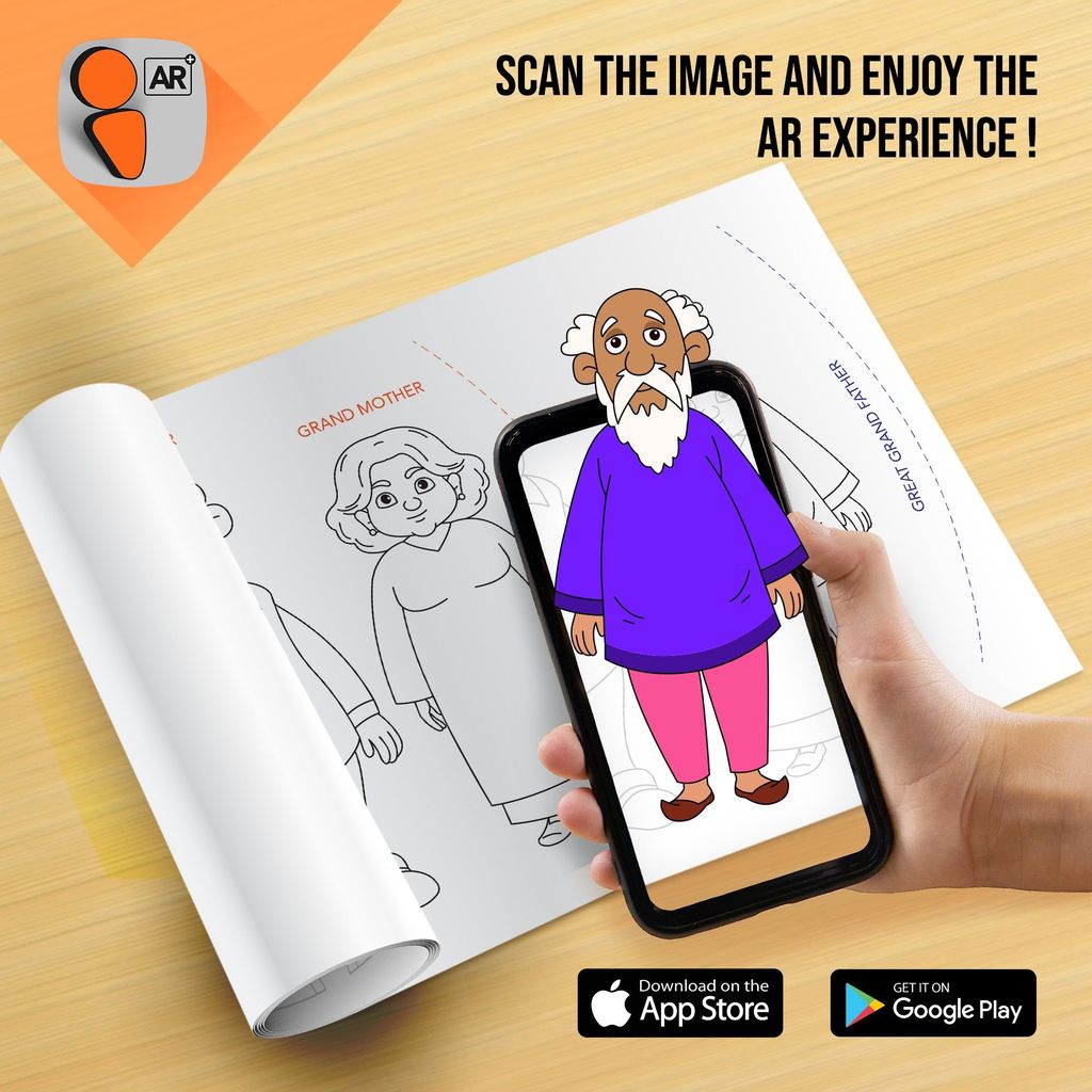 Inkmeo Family and Me Reusable Wall Colouring Roll (6 Inches) - Learn with Augmented Reality