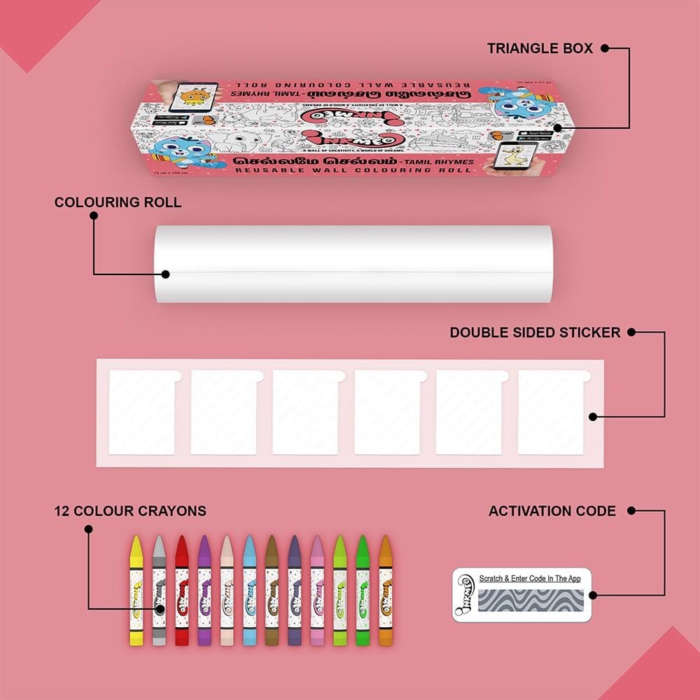 Tamil Rhymes Reusable Wall Colouring Roll (6 inch)-Interactive AR Learning
