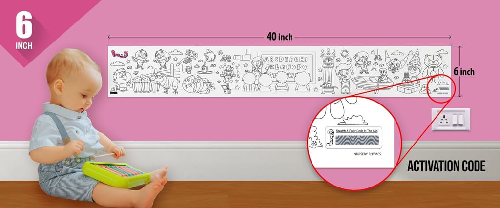 Nursery Rhymes Reusable Wall Colouring Roll(6 inch)-Interactive AR