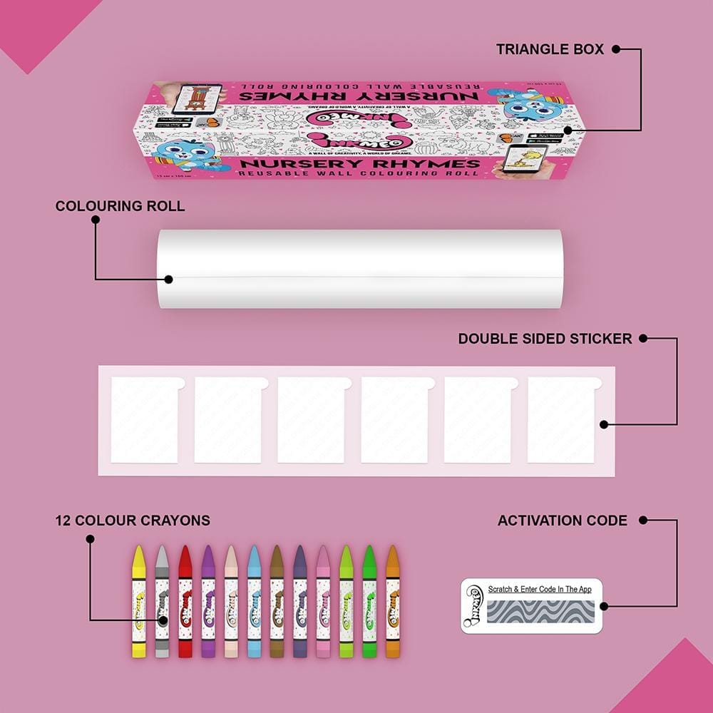 Nursery Rhymes Reusable Wall Colouring Roll(6 inch)-Interactive AR