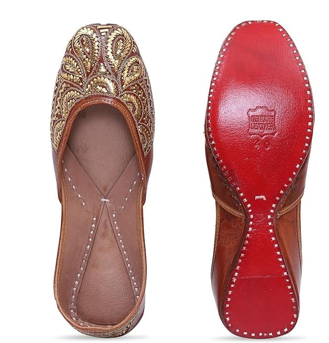 HEER Women's Jutti, Mojari Traditional Handmade Leather Punjabi Jutti | Jaipuri Wedding Bridal Jutti Golden