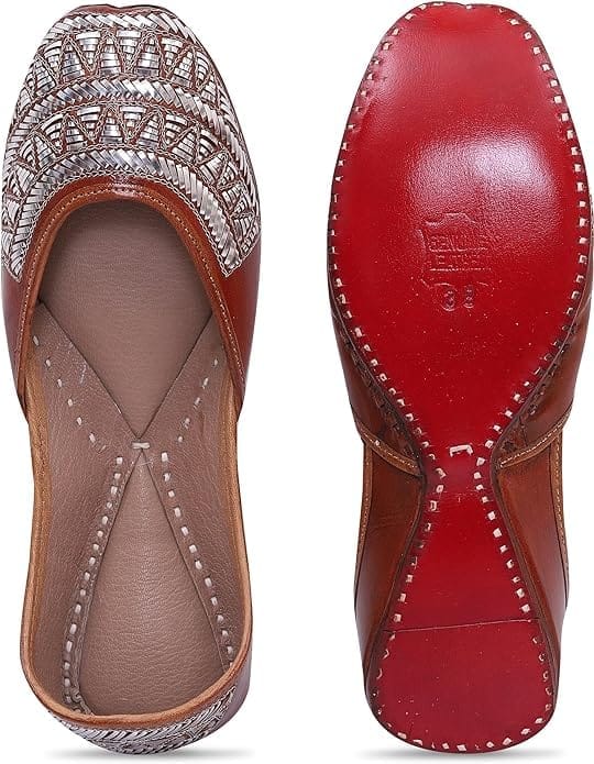 HEER Women's Traditional Embroidered Rajasthani Juti | Handmade Latest Stylish Mojari Punjabi Jutti Silver Tri