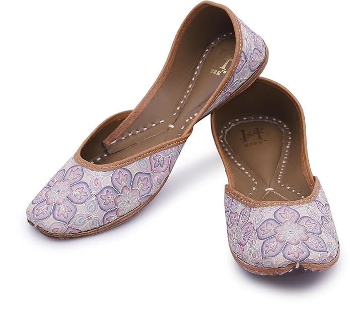 HEER Women's Traditional Embroidered Rajasthani Juti | Handmade Latest Stylish Mojari Punjabi Jutti Purple Mist