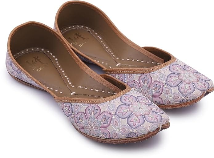 HEER Women's Traditional Embroidered Rajasthani Juti | Handmade Latest Stylish Mojari Punjabi Jutti Purple Mist