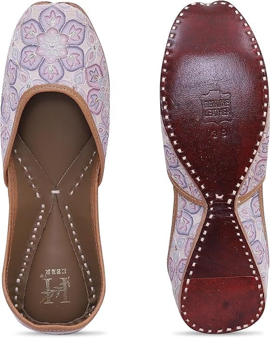 HEER Women's Traditional Embroidered Rajasthani Juti | Handmade Latest Stylish Mojari Punjabi Jutti Purple Mist