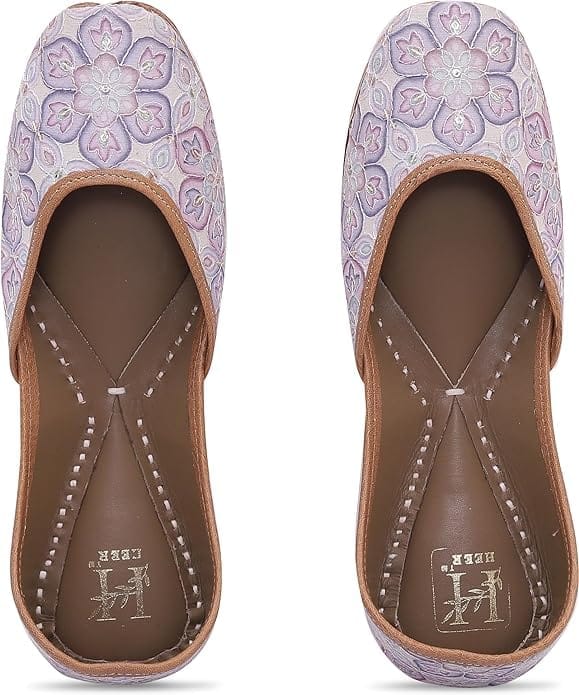 HEER Women's Traditional Embroidered Rajasthani Juti | Handmade Latest Stylish Mojari Punjabi Jutti Purple Mist