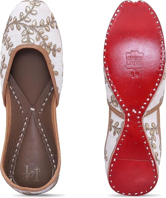 HEER Women's Handmade Ethnic Traditional Jutti Embroidered Jaipuri Bridal Jutti Wed Bell