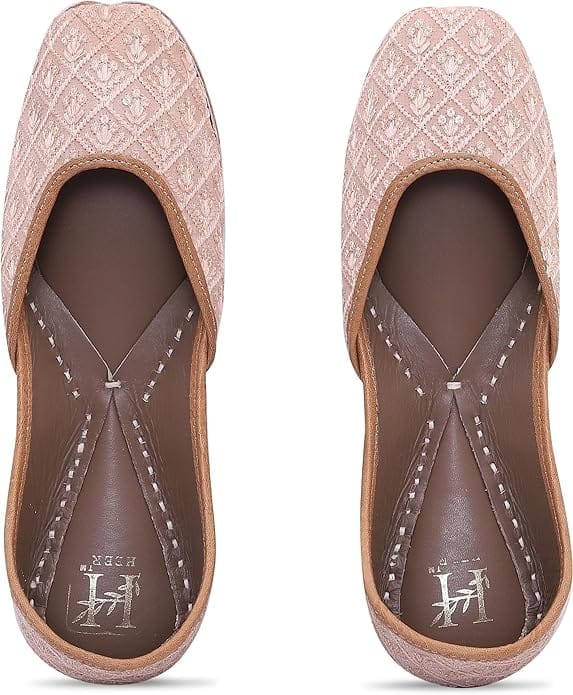 HEER Women's Traditional Embroidered Rajasthani Juti | Handmade Latest Stylish Mojari Punjabi Jutti Peach Pair