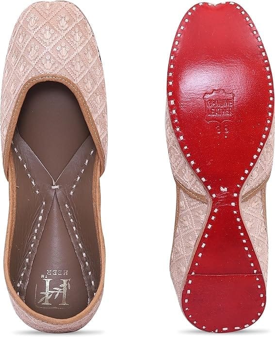 HEER Women's Traditional Embroidered Rajasthani Juti | Handmade Latest Stylish Mojari Punjabi Jutti Peach Pair
