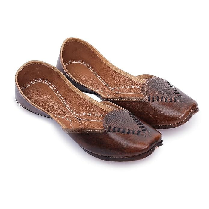 HEER Women's Genuine Casual Brown Soft Leather Juttis | Handmade Shoes |Casual Punjabi Jutti for Ladies | Bridal Ethnic Stylish Flats Mojari for Girls