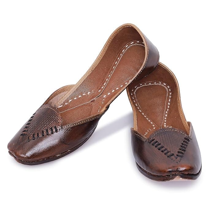 HEER Women's Genuine Casual Brown Soft Leather Juttis | Handmade Shoes |Casual Punjabi Jutti for Ladies | Bridal Ethnic Stylish Flats Mojari for Girls