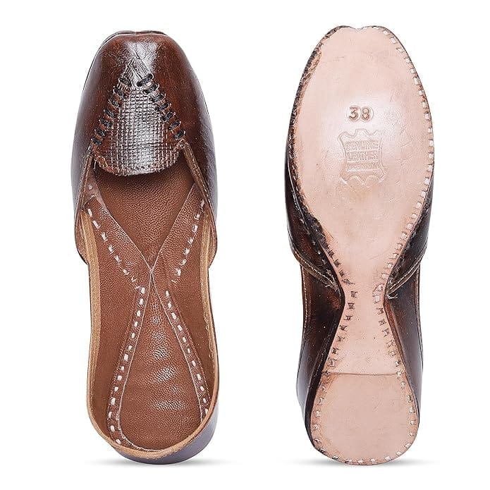 HEER Women's Genuine Casual Brown Soft Leather Juttis | Handmade Shoes |Casual Punjabi Jutti for Ladies | Bridal Ethnic Stylish Flats Mojari for Girls
