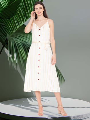 ENTELLUS | Golden Stripes, Flare Strappy Sleeve Dress