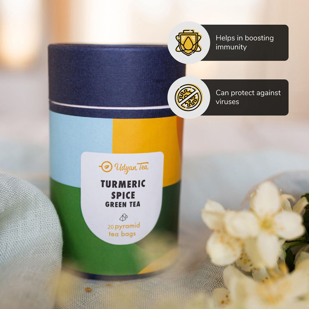 Udyan Tea Turmeric Spice Green Tea, 20 Pyramid Tea Bags | Immunity Boosting Herbal Tea