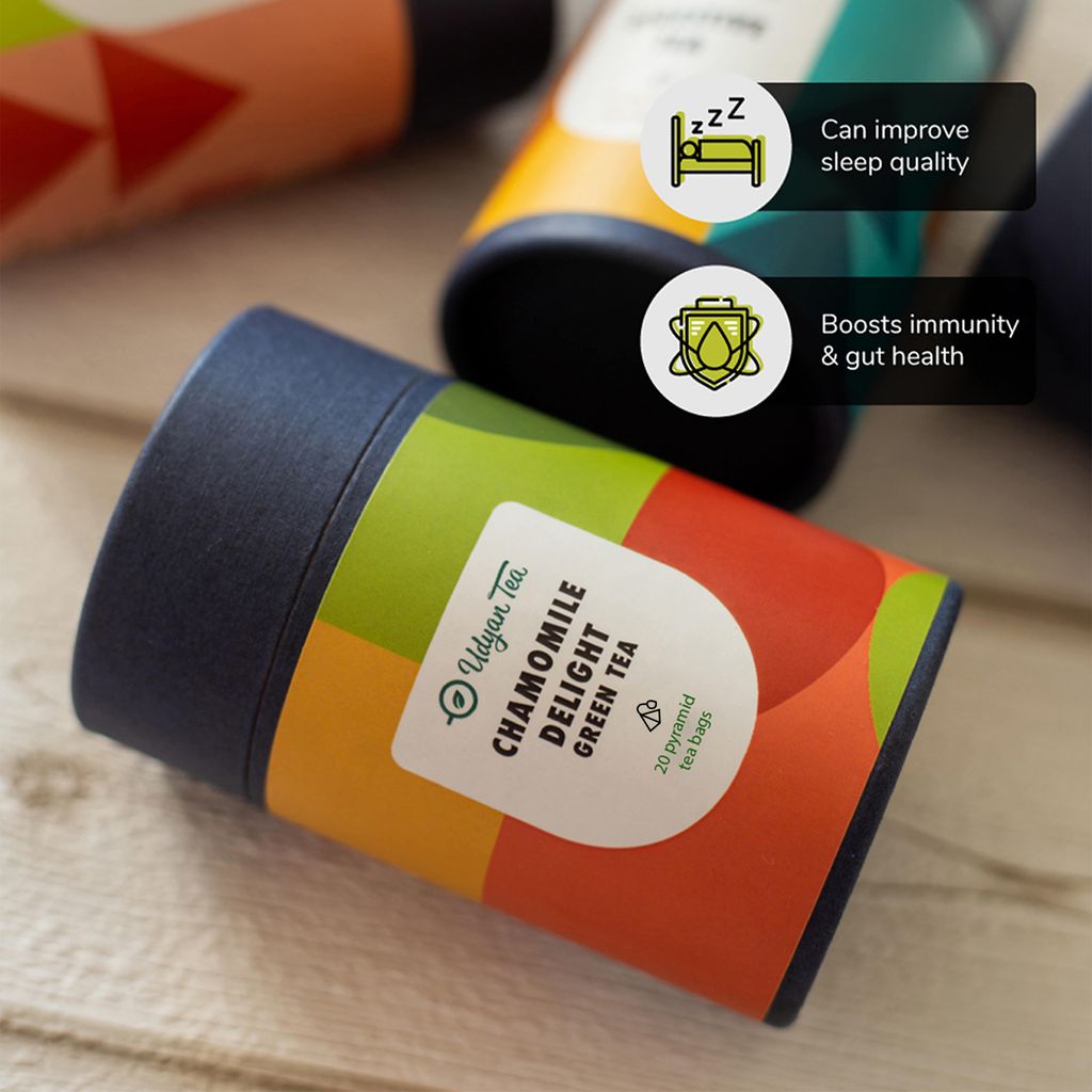 Udyan Tea Chamomile Green Tea, 20 Pyramid Tea Bags | Calm Your Mind | Bed Time Tea