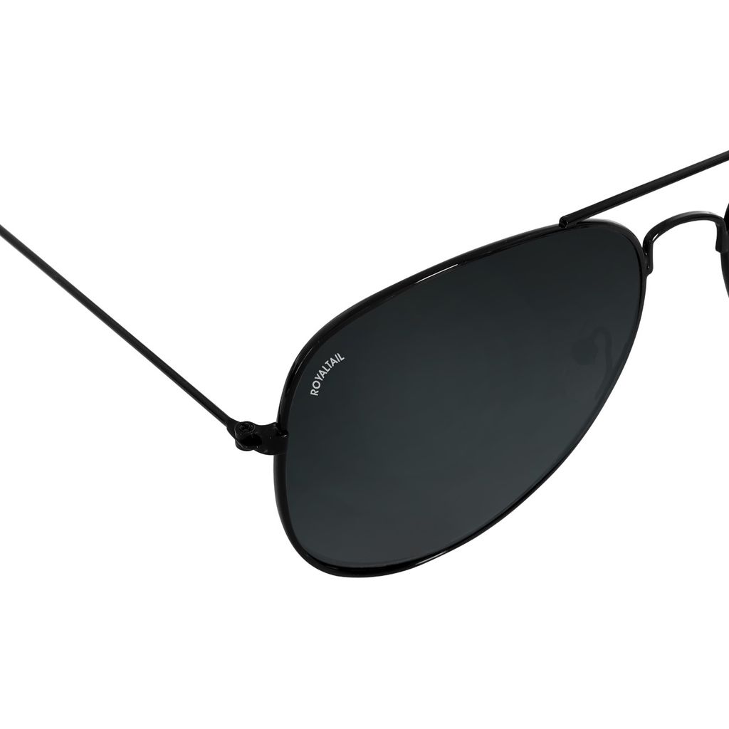 Royaltail Black Classic Glass and Black Frame Aviator Sunglasses for men and Women