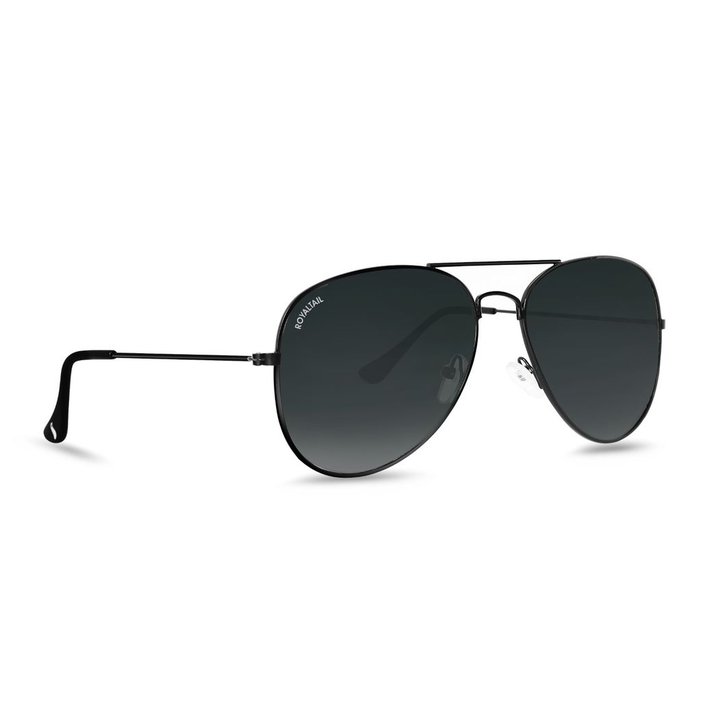 Royaltail Black Classic Glass and Black Frame Aviator Sunglasses for men and Women