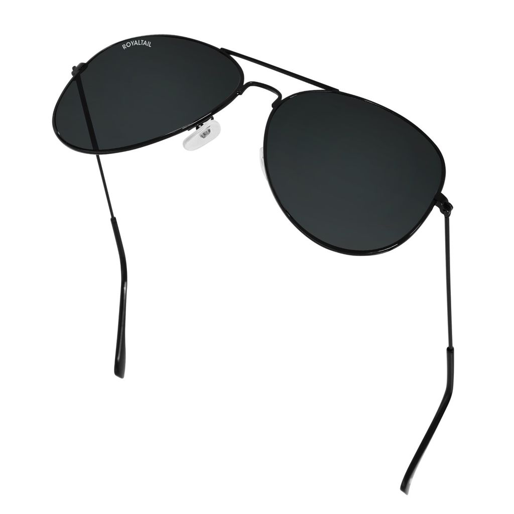 Royaltail Black Classic Glass and Black Frame Aviator Sunglasses for men and Women
