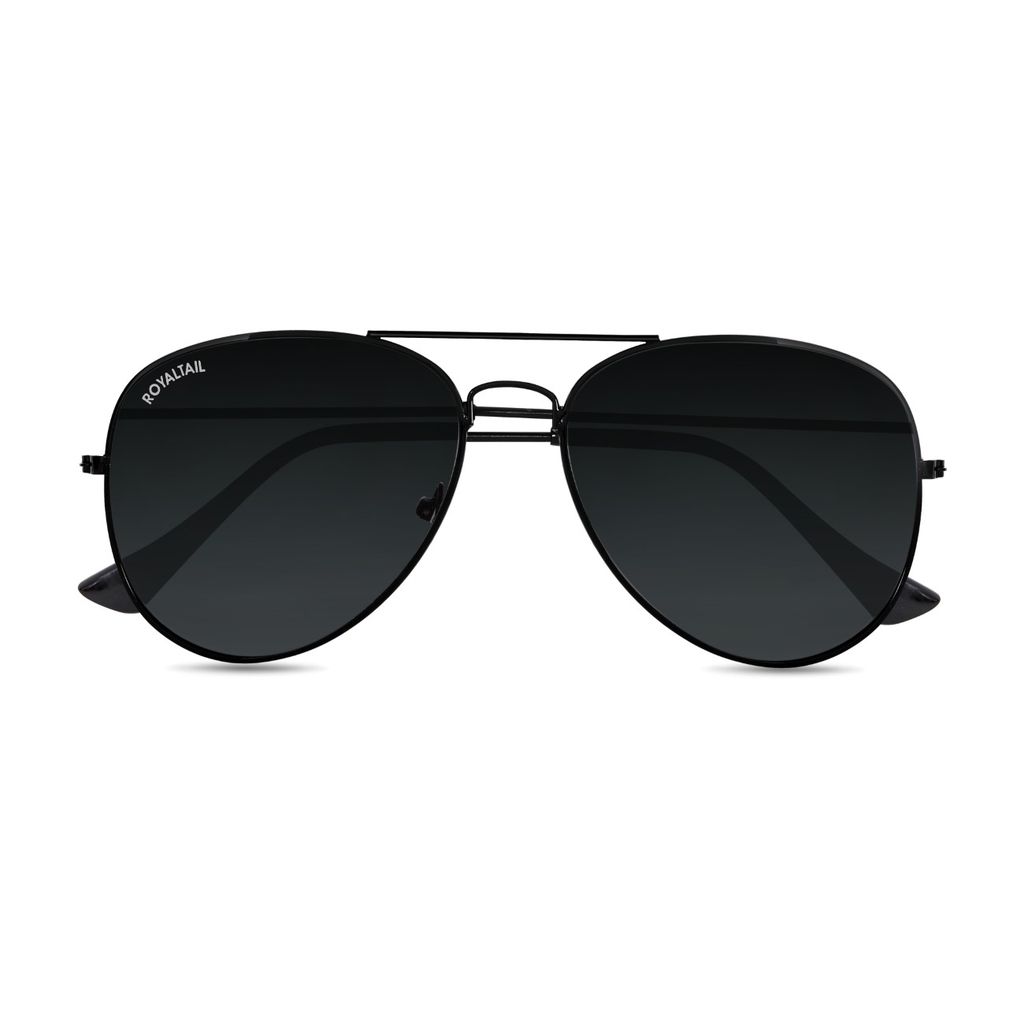 Royaltail Black Classic Glass and Black Frame Aviator Sunglasses for men and Women
