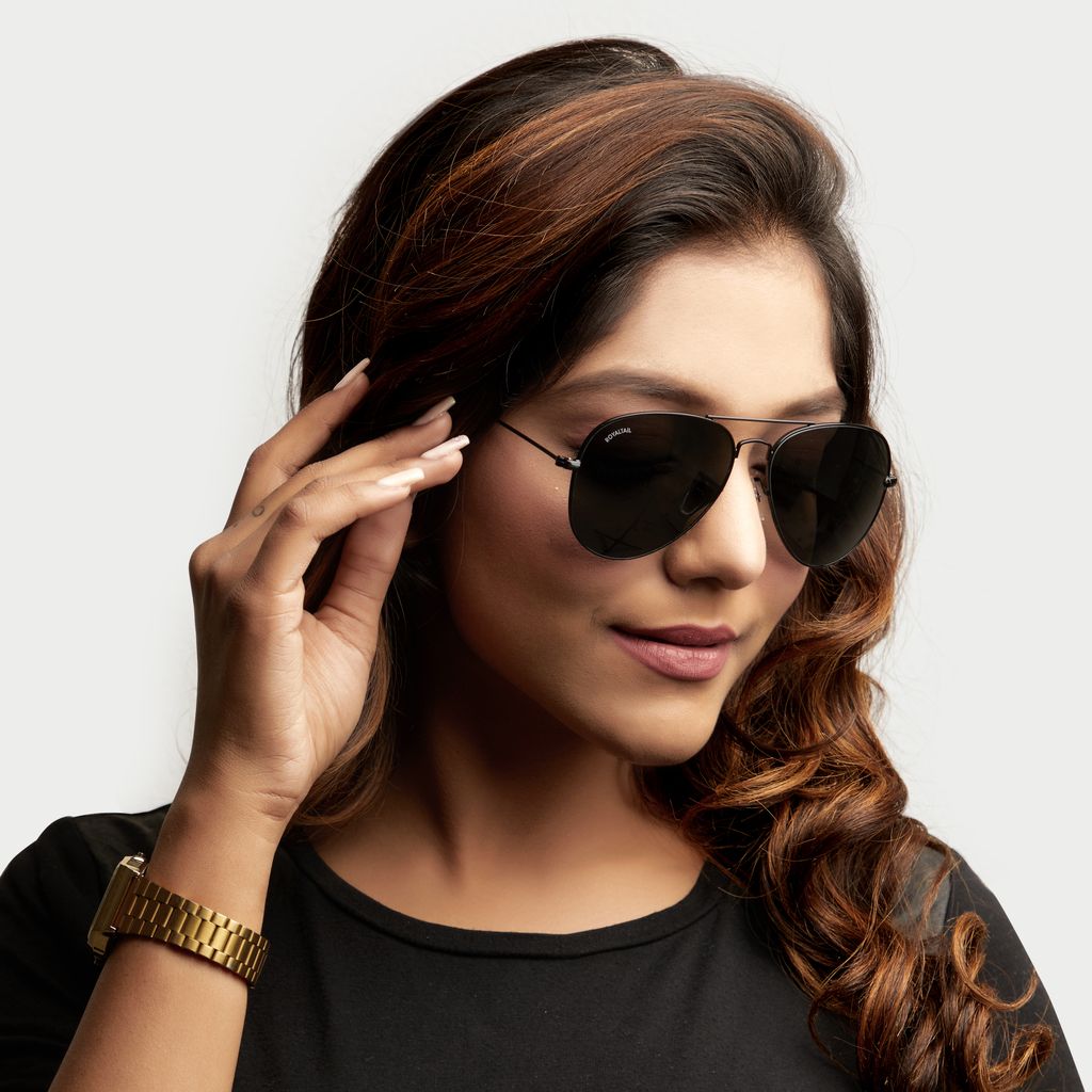 Royaltail Black Classic Glass and Black Frame Aviator Sunglasses for men and Women