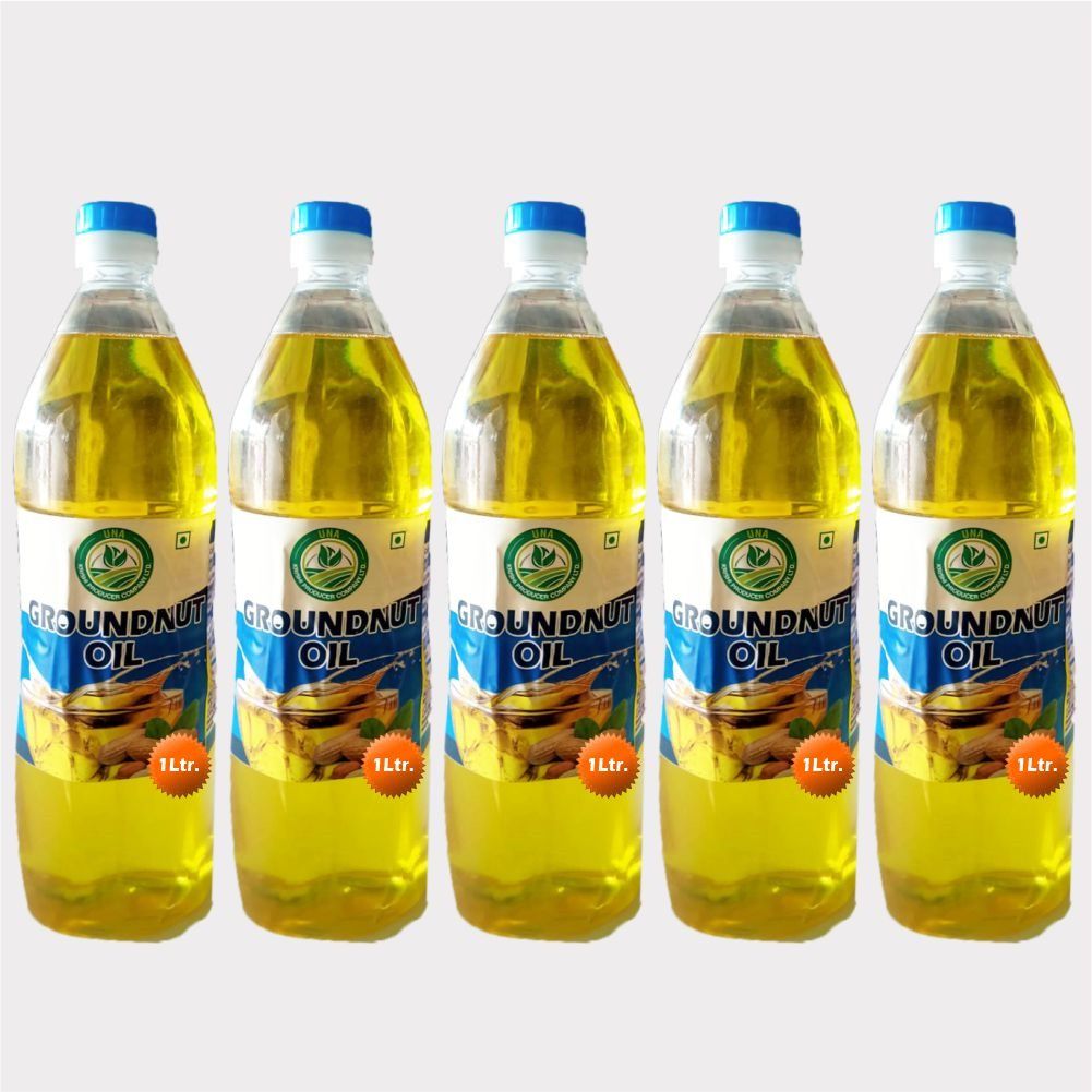 Groundnut Oil Pack of 5 (5 x 1 Litre) by Una Krishi Producer – Pure, Cold-Pressed & Made by Farmers. 