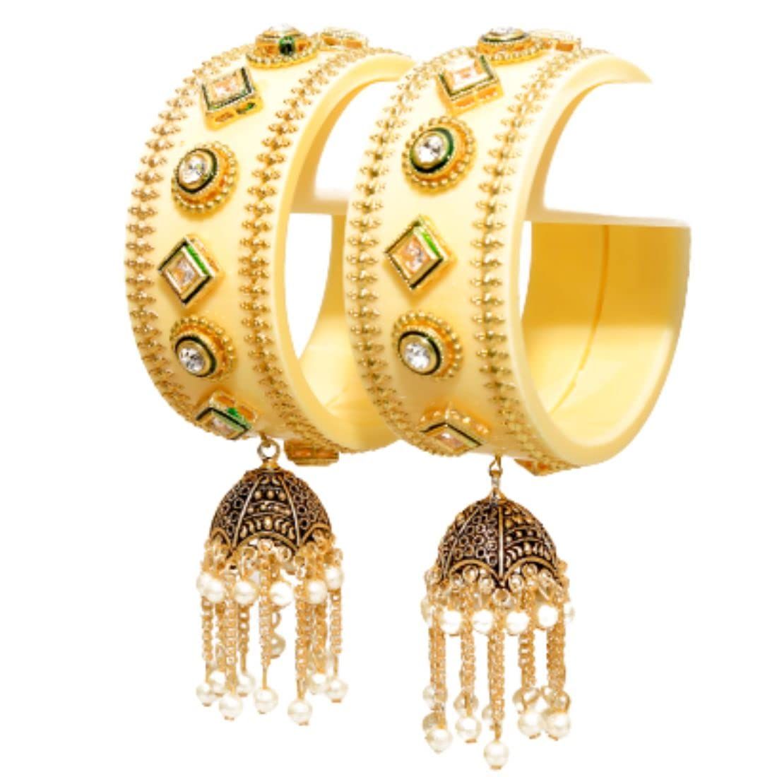 Zindura New Hand Desined Stylish Rajwadi Style Bridal Kada, Bangles,Kangan Set For Girls And Women (PLASTIC BOX PACK)