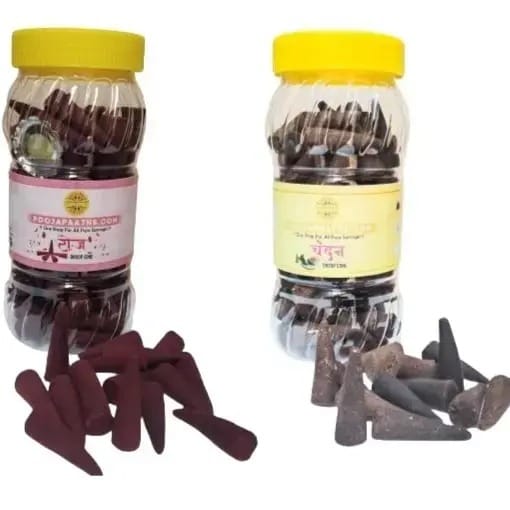 POOJAPAATHS.COM Rose and Sandalwood Aroma Dhoop Cone Combo Best for Pooja Home Fragnance (120 Cones in Each) Pack of 2