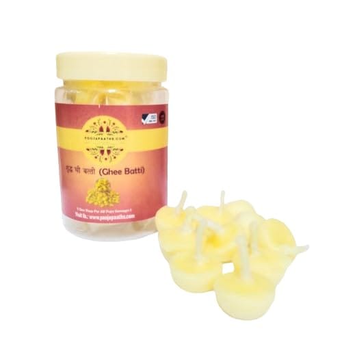 POOJAPAATHS.COM Pure Ghee Diya Bati (Wicks) | 30 Mins Glow Time | Readymade Jyot Batti Diya for Puja | Perfect for Daily Poojas, Aartis, Navratri Puja (30 Pices)
