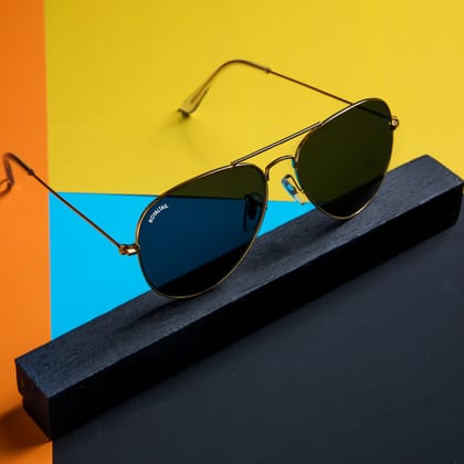 Royaltail Black Classic Glass and Gold Frame Aviator Sunglasses For Men and Women