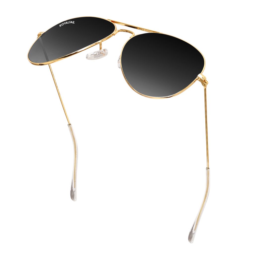 Royaltail Black Classic Glass and Gold Frame Aviator Sunglasses For Men and Women