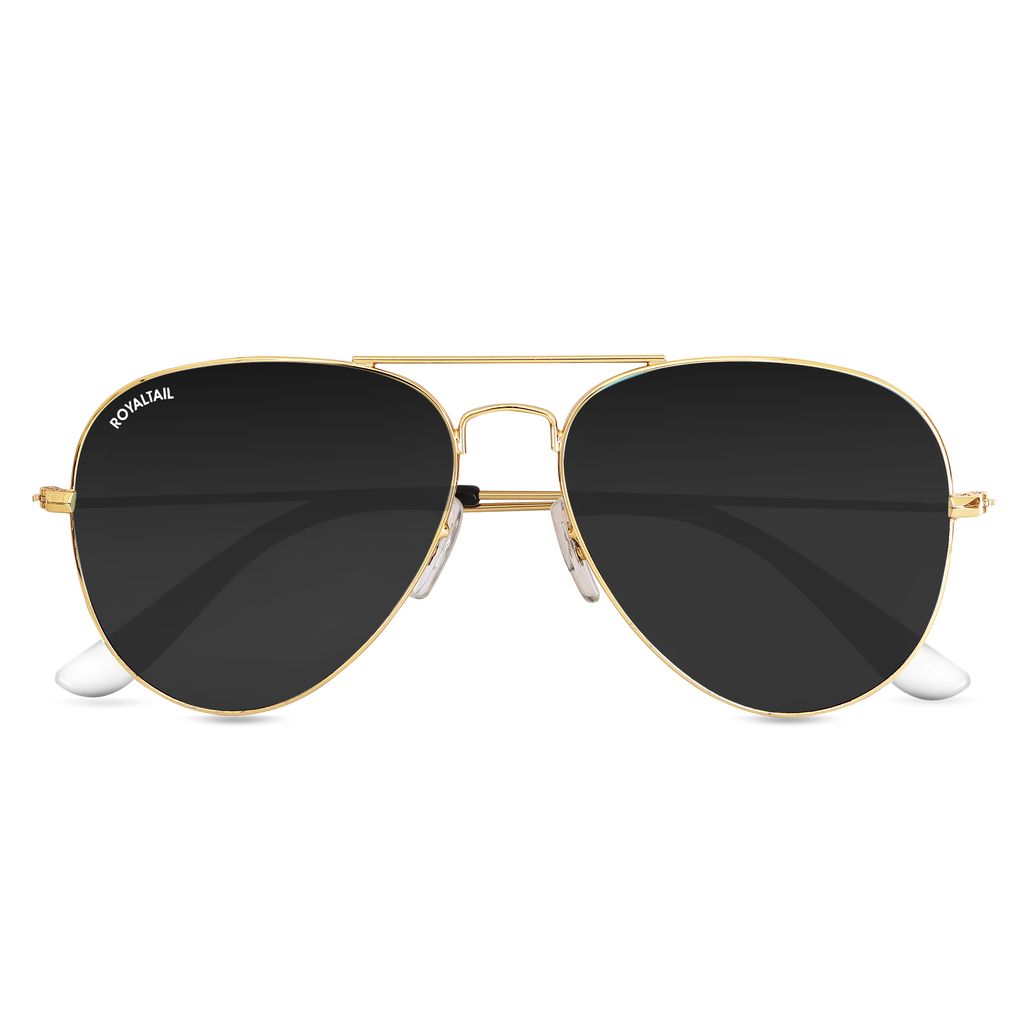 Royaltail Black Classic Glass and Gold Frame Aviator Sunglasses For Men and Women