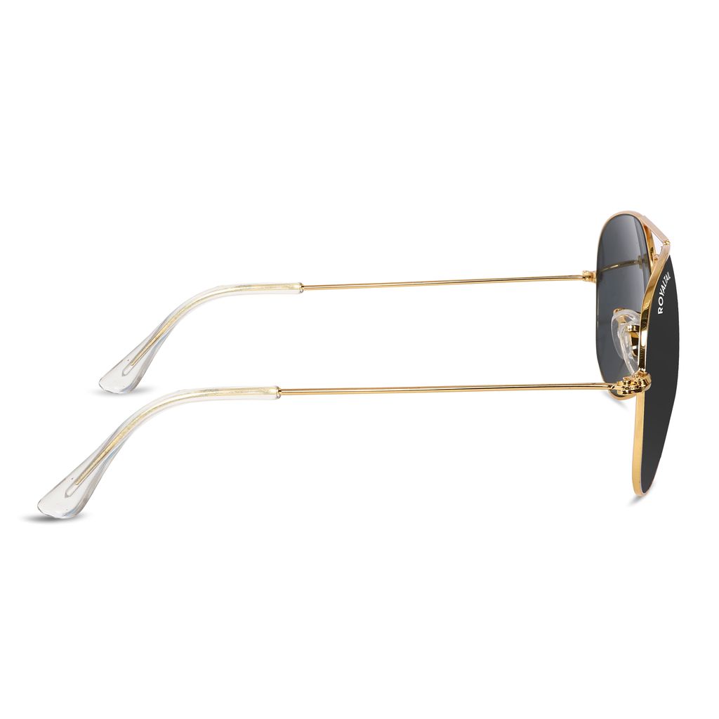 Royaltail Black Classic Glass and Gold Frame Aviator Sunglasses For Men and Women