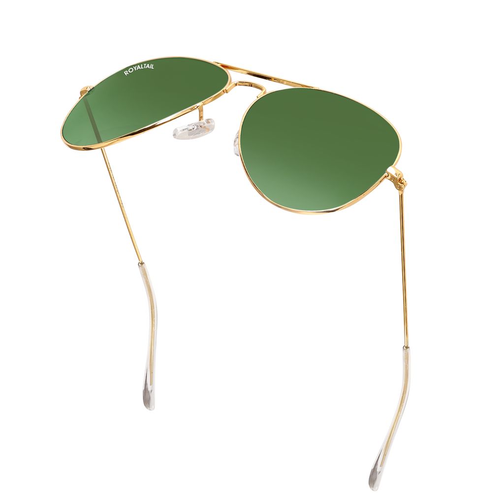 Royaltail Green Classic Glass and Gold Frame Aviator Sunglasses For Men and Women