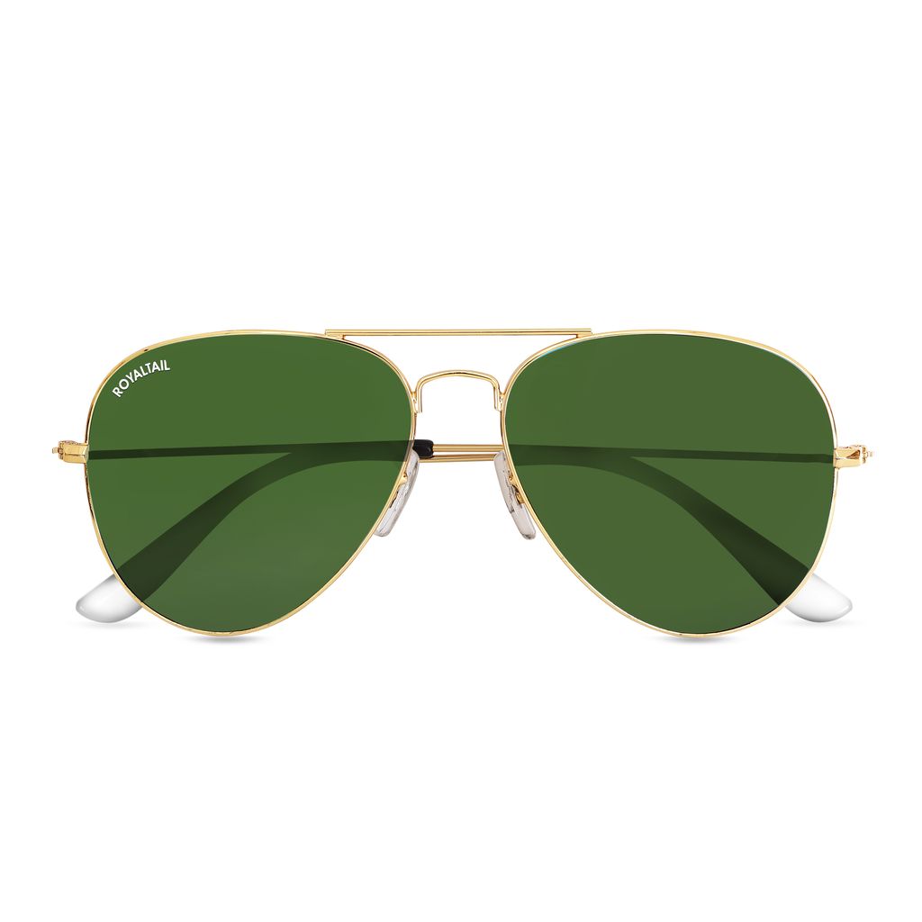 Royaltail Green Classic Glass and Gold Frame Aviator Sunglasses For Men and Women