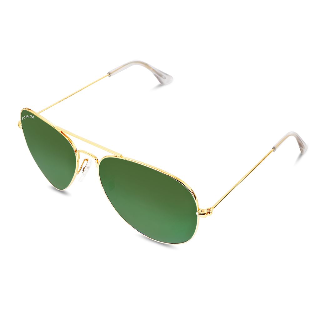 Royaltail Green Classic Glass and Gold Frame Aviator Sunglasses For Men and Women