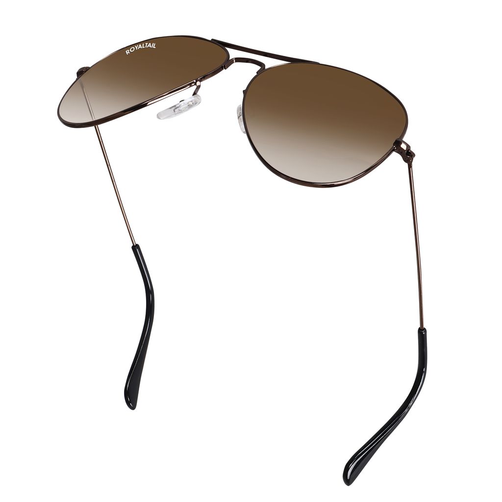 Royaltail Dark Brown Gradient Glass and Brown Frame Aviator Sunglasses For Men and Women