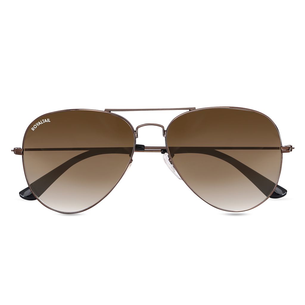 Royaltail Dark Brown Gradient Glass and Brown Frame Aviator Sunglasses For Men and Women