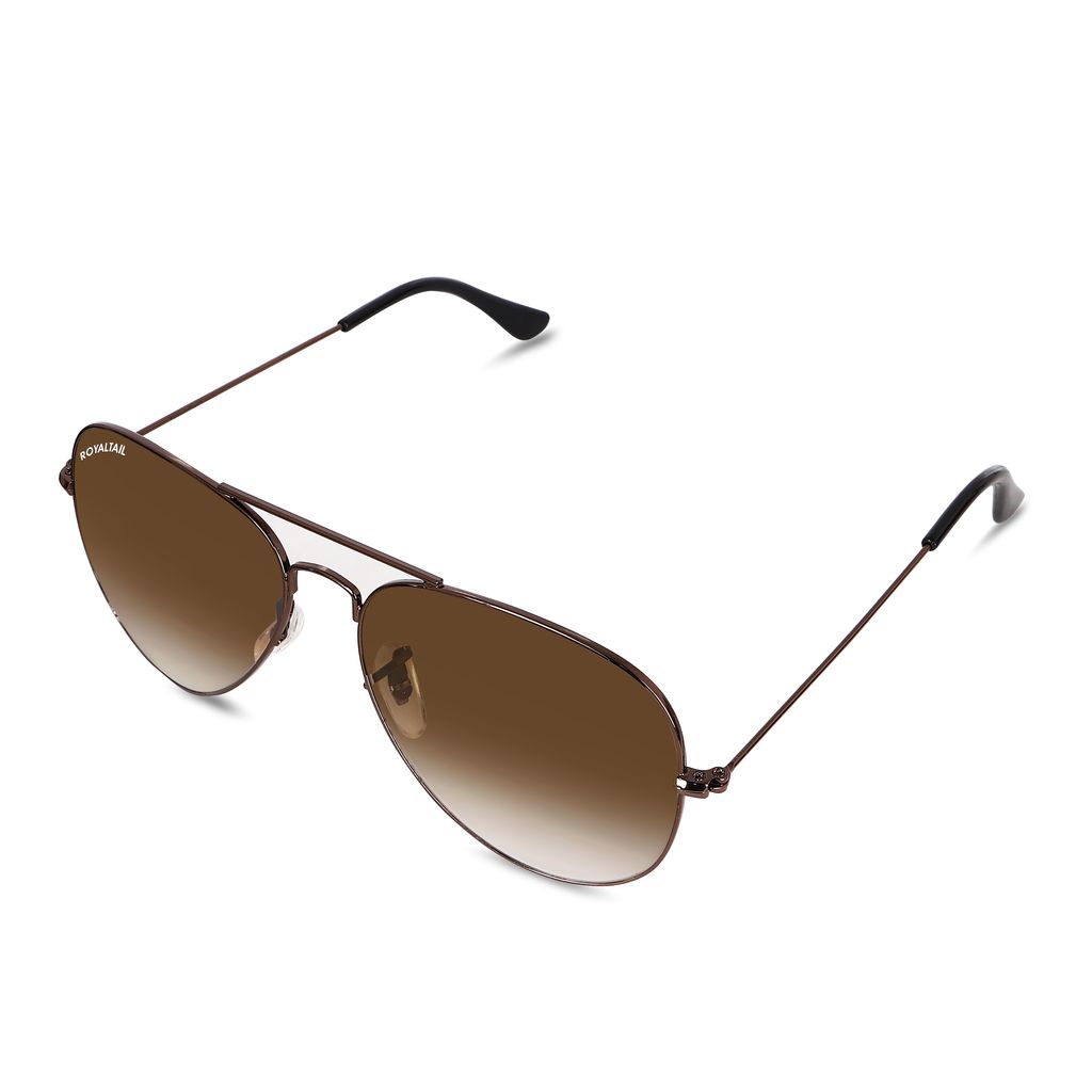 Royaltail Dark Brown Gradient Glass and Brown Frame Aviator Sunglasses For Men and Women
