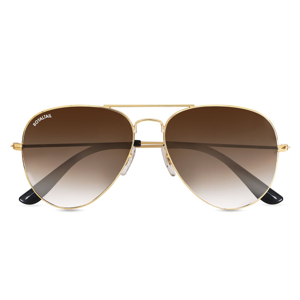 Royaltail Light Brown Gradient Glass and Gold Frame Aviator Sunglasses For Men and Women