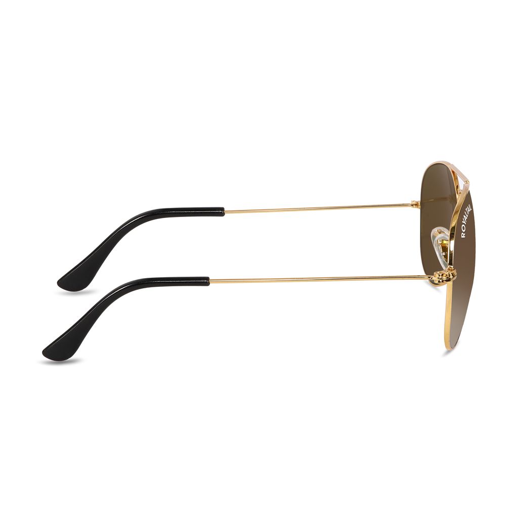 Royaltail Light Brown Gradient Glass and Gold Frame Aviator Sunglasses For Men and Women