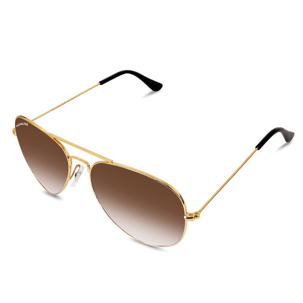 Royaltail Light Brown Gradient Glass and Gold Frame Aviator Sunglasses For Men and Women