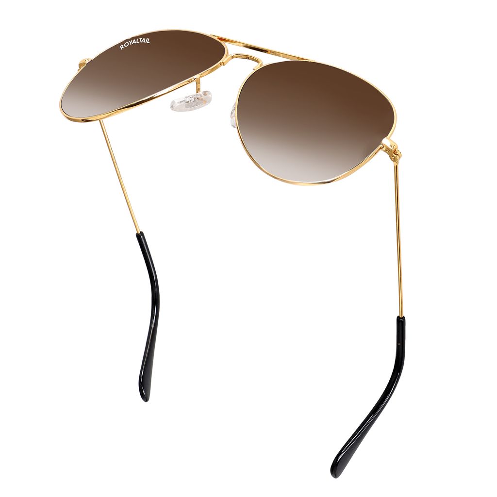 Royaltail Light Brown Gradient Glass and Gold Frame Aviator Sunglasses For Men and Women