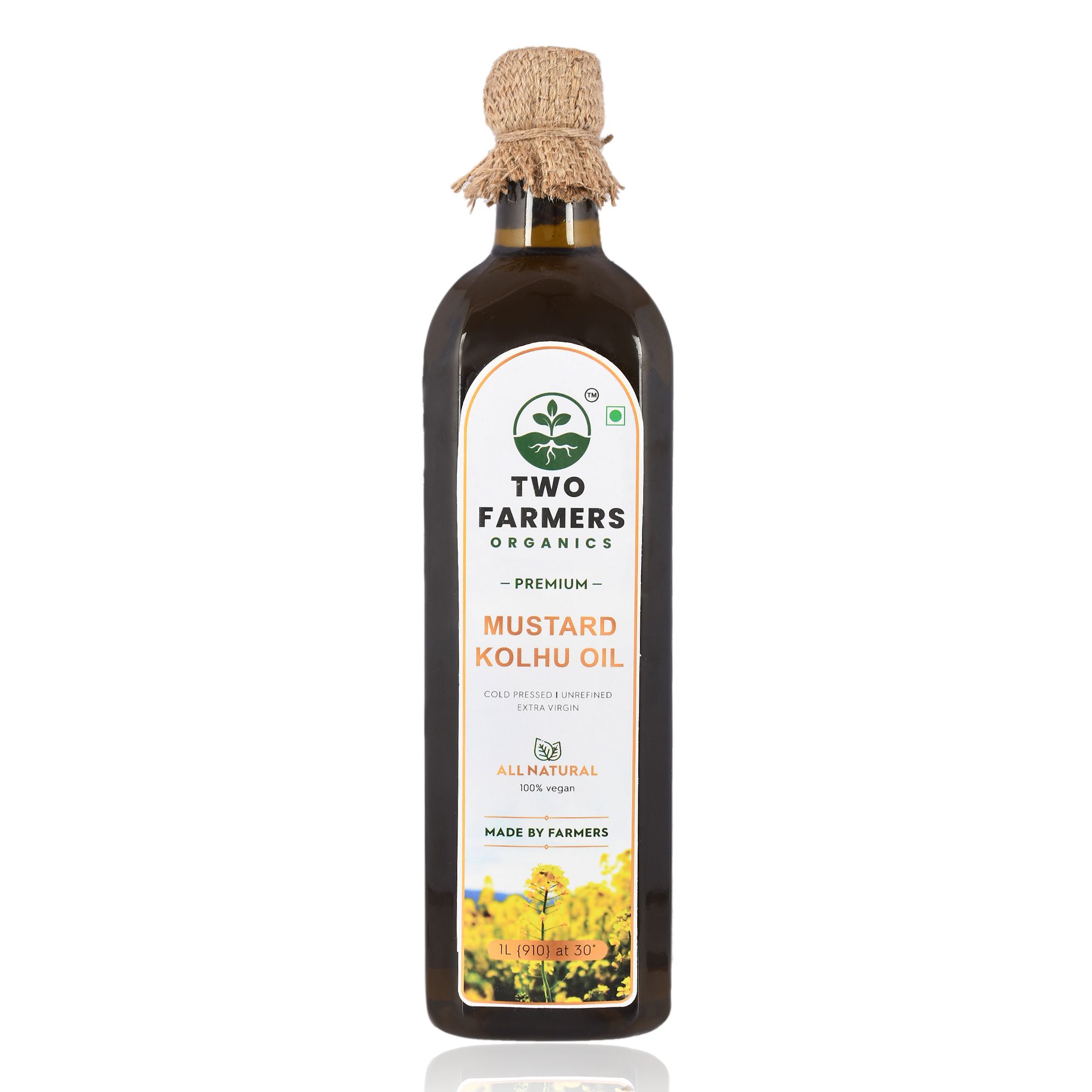 Two Farmers Organics Cold pressed mustard oil | Unrefined | wooden Kolhu oil | made by Farmers| 1L