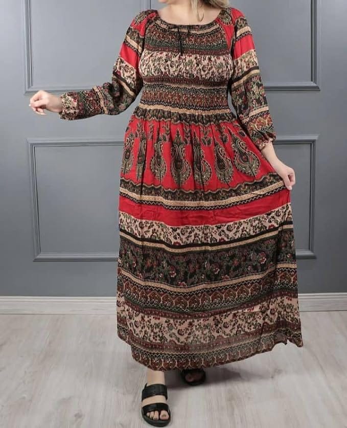 Ukal Women's Cotton Dress Jaipuri Sanganeri Print Midi Long Dress Printed Flare Maxi Dress A-Line Gown Dress Maxi Skirt, Mandala (Free Size)