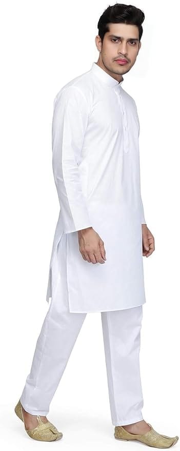 Ukal Indian Cotton White Kurta Pajama Set for Men's and Boy's