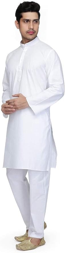 Ukal Indian Cotton White Kurta Pajama Set for Men's and Boy's